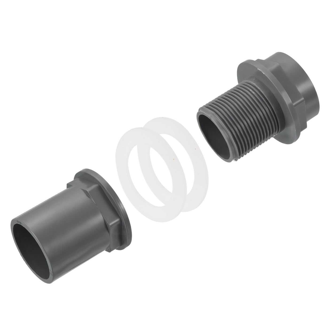 Harfington PVC Water Tank Pipe Fitting 1-1/4" ID DN32, 2 Pack Straight Tube Adapter Connector, Grey