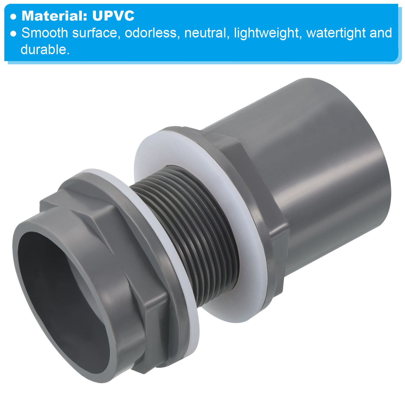 Harfington PVC Water Tank Pipe Fitting 1-1/2" ID DN40, Straight Tube Adapter Connector, Grey