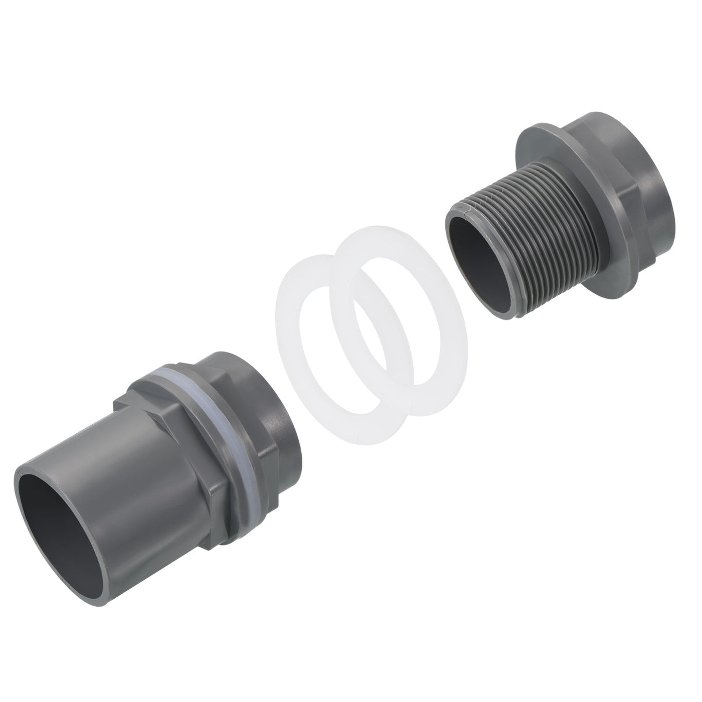 Harfington PVC Water Tank Pipe Fitting 1-1/2" ID DN40, 2 Pack Straight Tube Adapter Connector, Grey