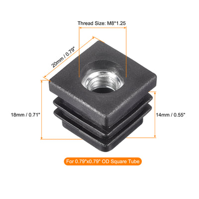 Harfington Uxcell 4Pcs 0.79"x0.79" Caster Insert with Thread, Square M8 Thread for Furniture