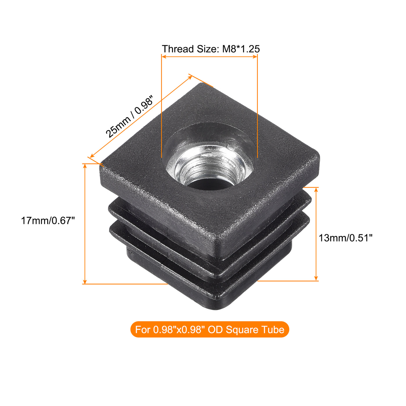 uxcell Uxcell 12Pcs 0.98"x0.98" Caster Insert with Thread, Square M8 Thread for Furniture