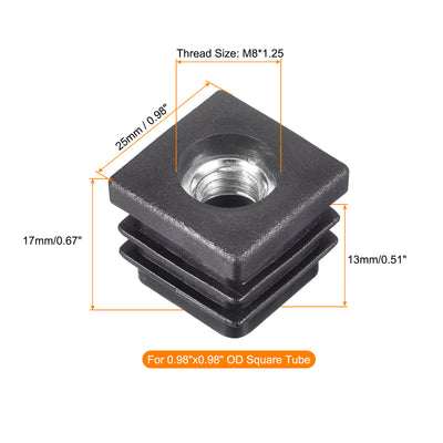 Harfington Uxcell 12Pcs 0.98"x0.98" Caster Insert with Thread, Square M8 Thread for Furniture