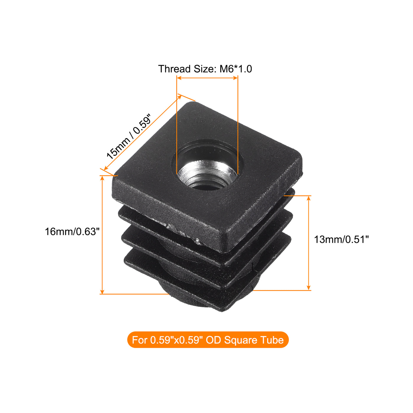 uxcell Uxcell 8Pcs 0.59"x0.59" Caster Insert with Thread, Square M6 Thread for Furniture