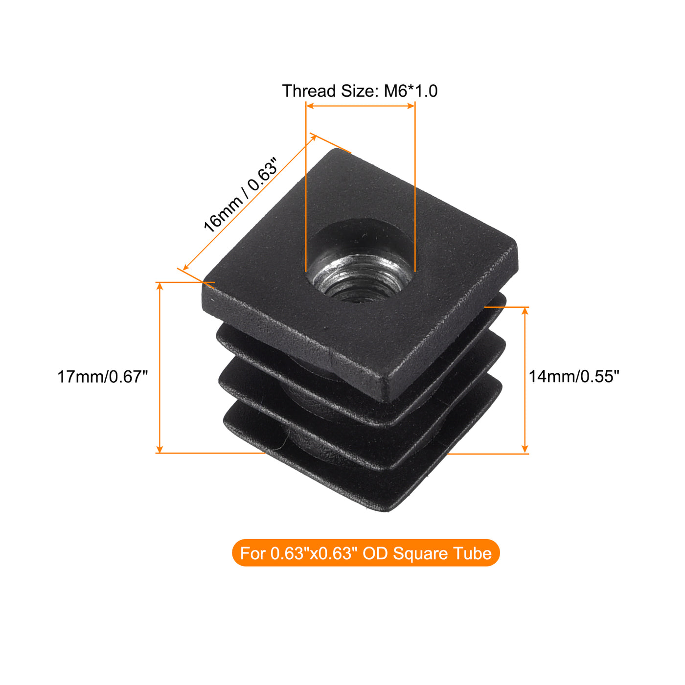 uxcell Uxcell 8Pcs 0.63"x0.63" Caster Insert with Thread, Square M6 Thread for Furniture