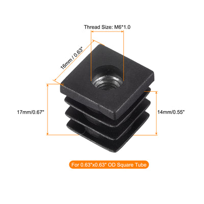 Harfington Uxcell 8Pcs 0.63"x0.63" Caster Insert with Thread, Square M6 Thread for Furniture