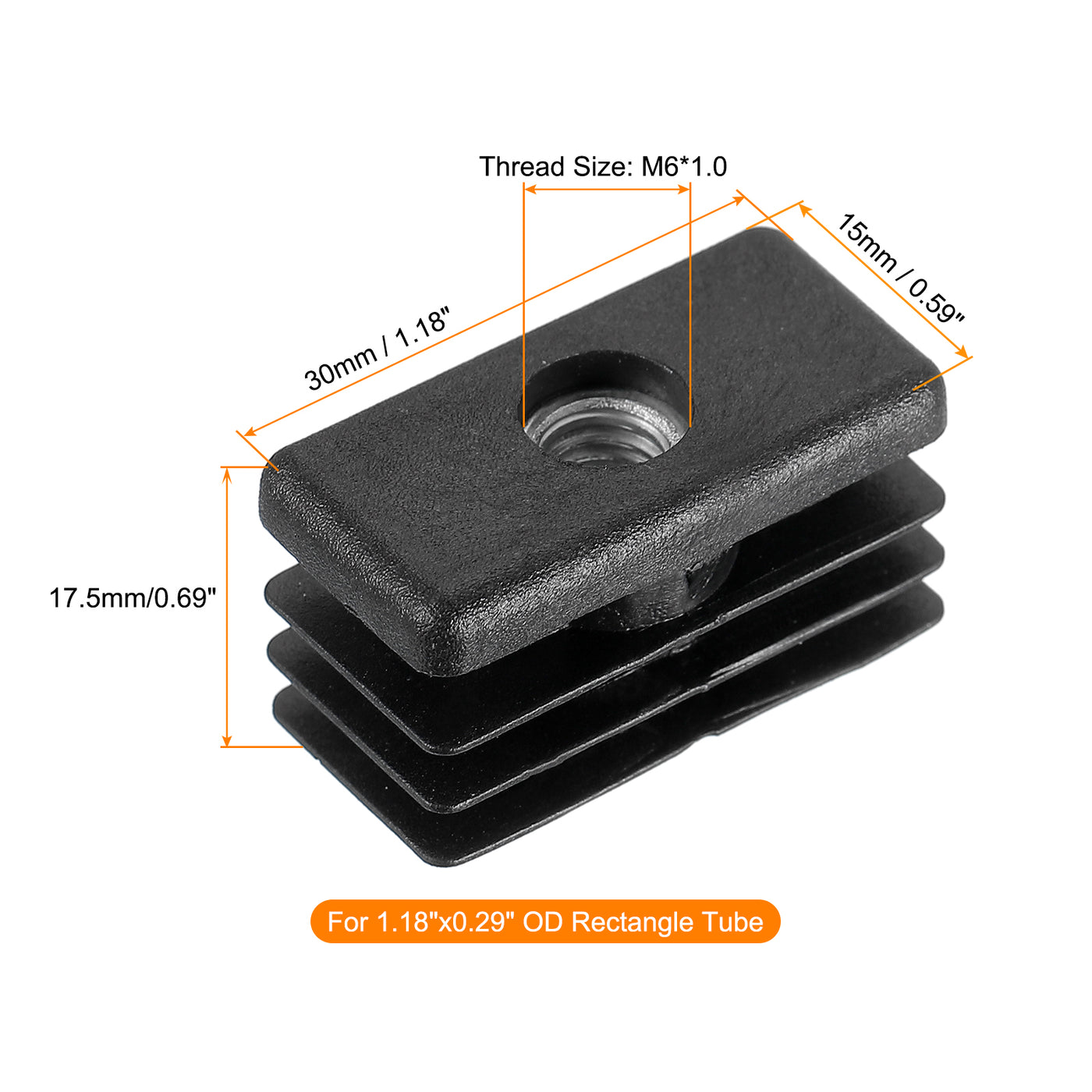 uxcell Uxcell 12Pcs 1.18"x0.59" Caster Insert with Thread, Rectangle M6 Thread for Furniture