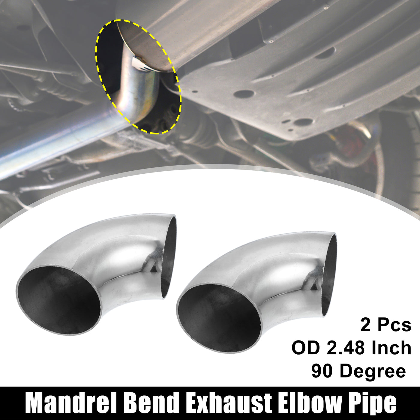 X AUTOHAUX 2pcs 90 Degree Mandrel Bend Elbow SS304 Stainless Steel Bend Tube Exhaust Elbow Pipe for Car Modified Exhaust System  Piping Silver Tone