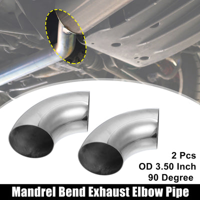Harfington 2pcs 90 Degree Mandrel Bend Elbow SS304 Stainless Steel Bend Tube Exhaust Elbow Pipe for Car Modified Exhaust System  Piping Silver Tone