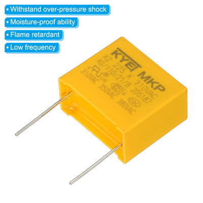 Harfington Safety Capacitors, 5 Pack 2.2uF AC 310V 22.5mm Pin Pitch 27x23x13mm Polypropylene Film Capacitor Assortment Kit for DIY Electronic Products