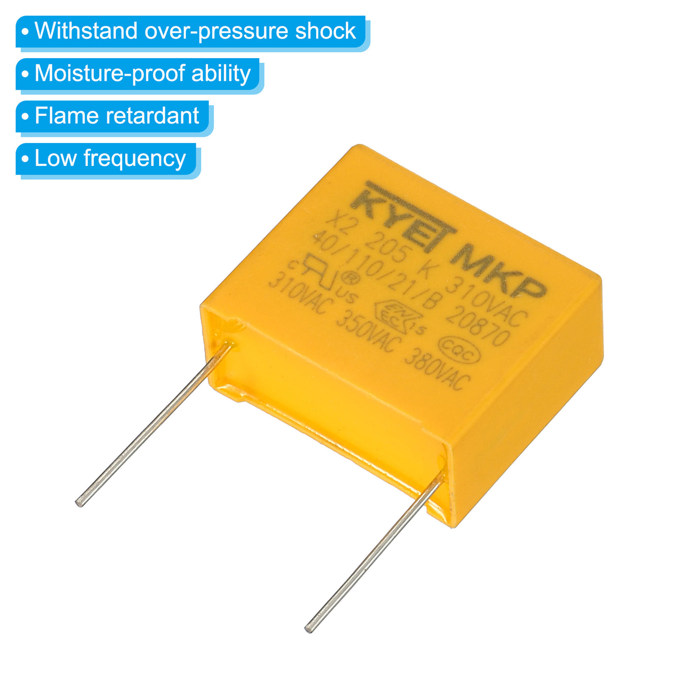 Harfington Safety Capacitors, 5 Pack 2uF AC 310V 22.5mm Pin Pitch 27x21x12mm Polypropylene Film Capacitor Assortment Kit for DIY Electronic Products