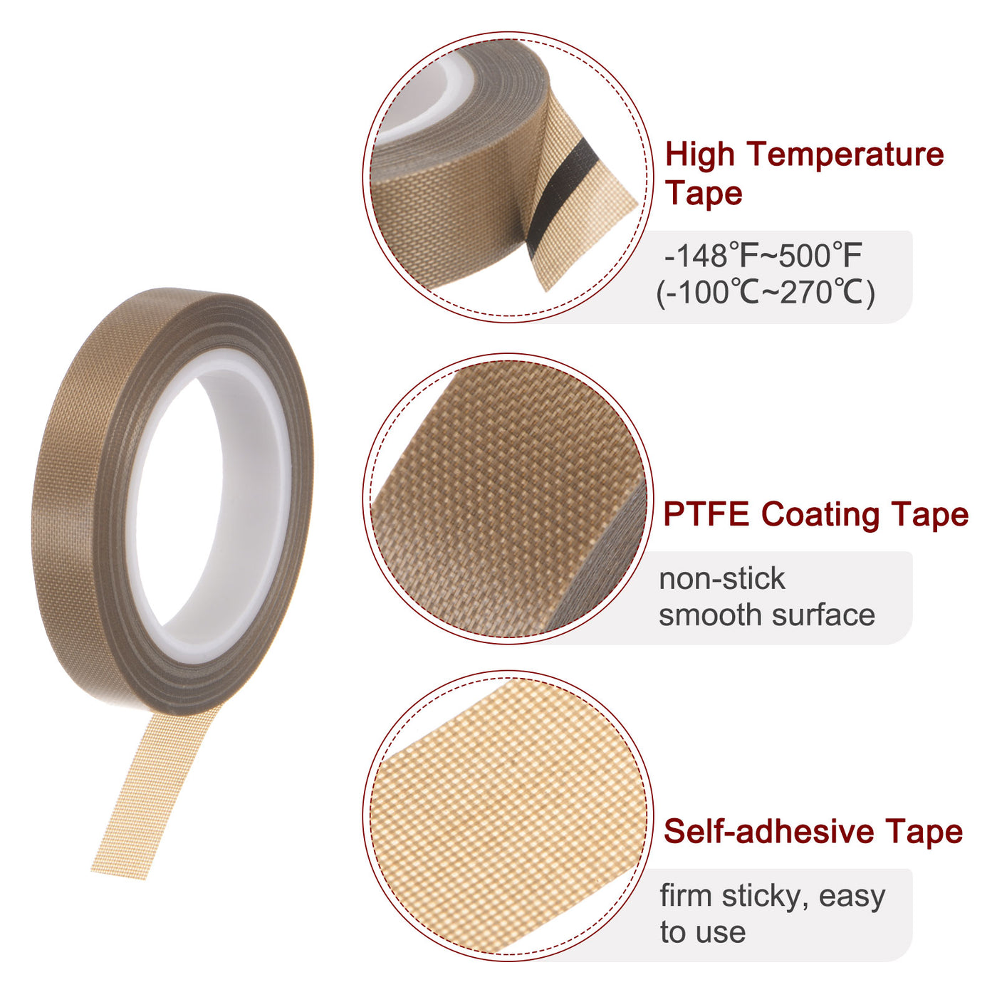 Harfington Fabric PTFE Tape 0.4"x33ft PTFE Adhesive Tape 0.13mm Thickness Brown