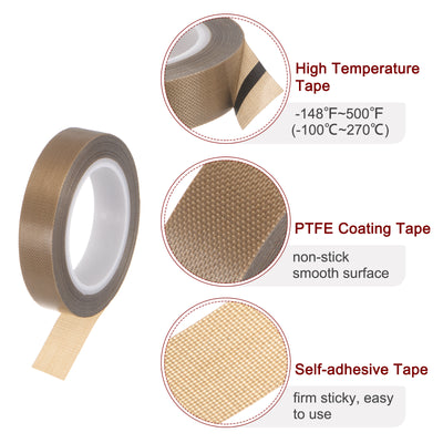 Harfington Fabric PTFE Tape 0.5"x33ft PTFE Adhesive Tape 0.13mm Thickness Brown