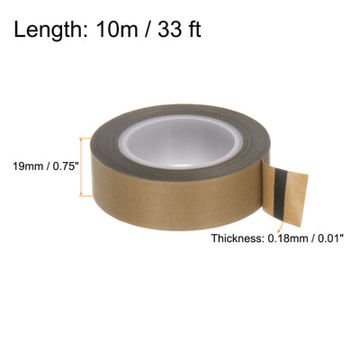 Harfington Fabric PTFE Tape 0.75"x33ft PTFE Adhesive Tape 0.18mm Thickness Brown