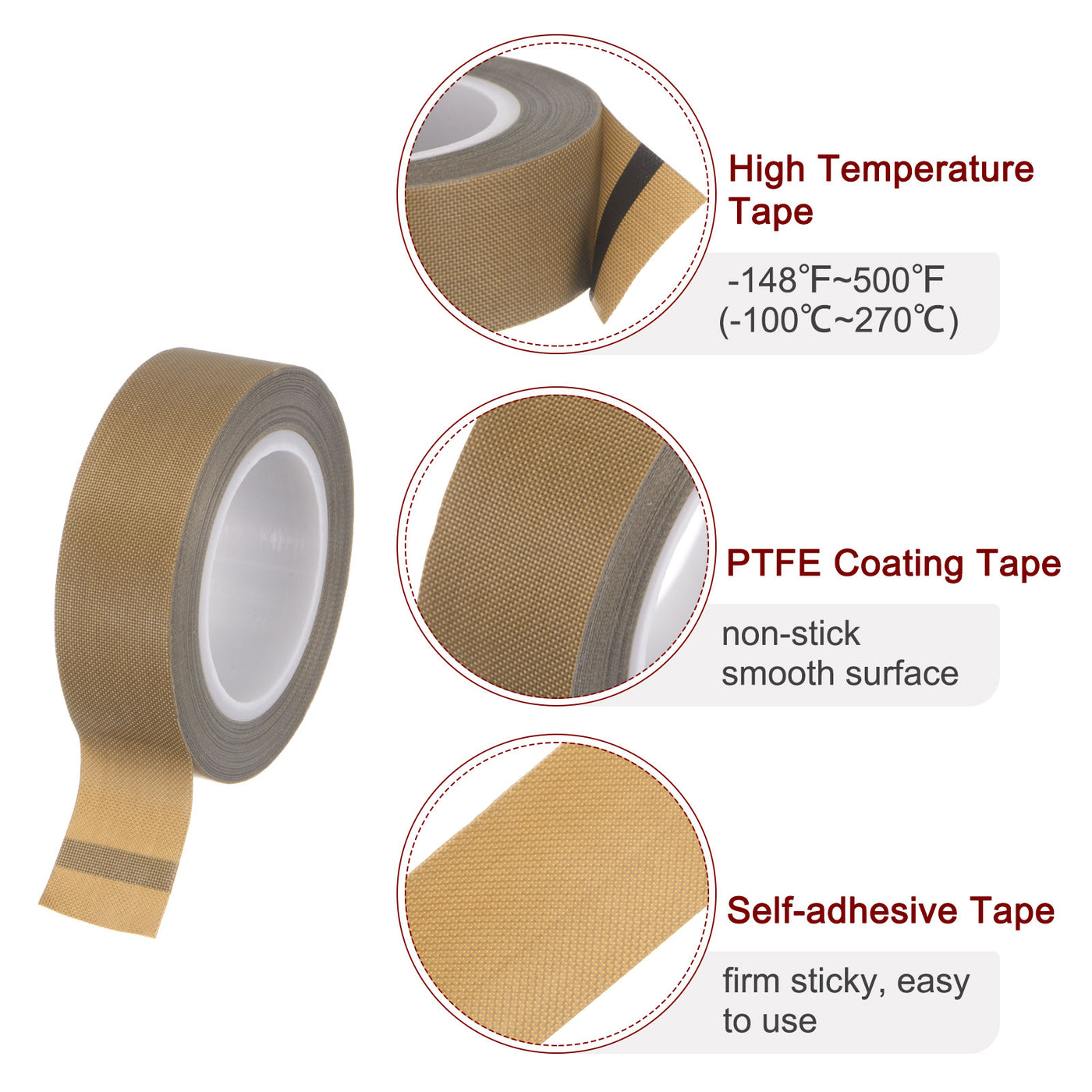 Harfington Fabric PTFE Tape 0.75"x33ft PTFE Adhesive Tape 0.18mm Thickness Brown