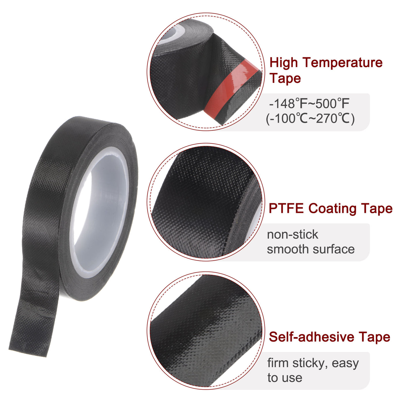 Harfington Fabric PTFE Tape 0.5"x33ft PTFE Adhesive Tape 0.13mm Thickness Black