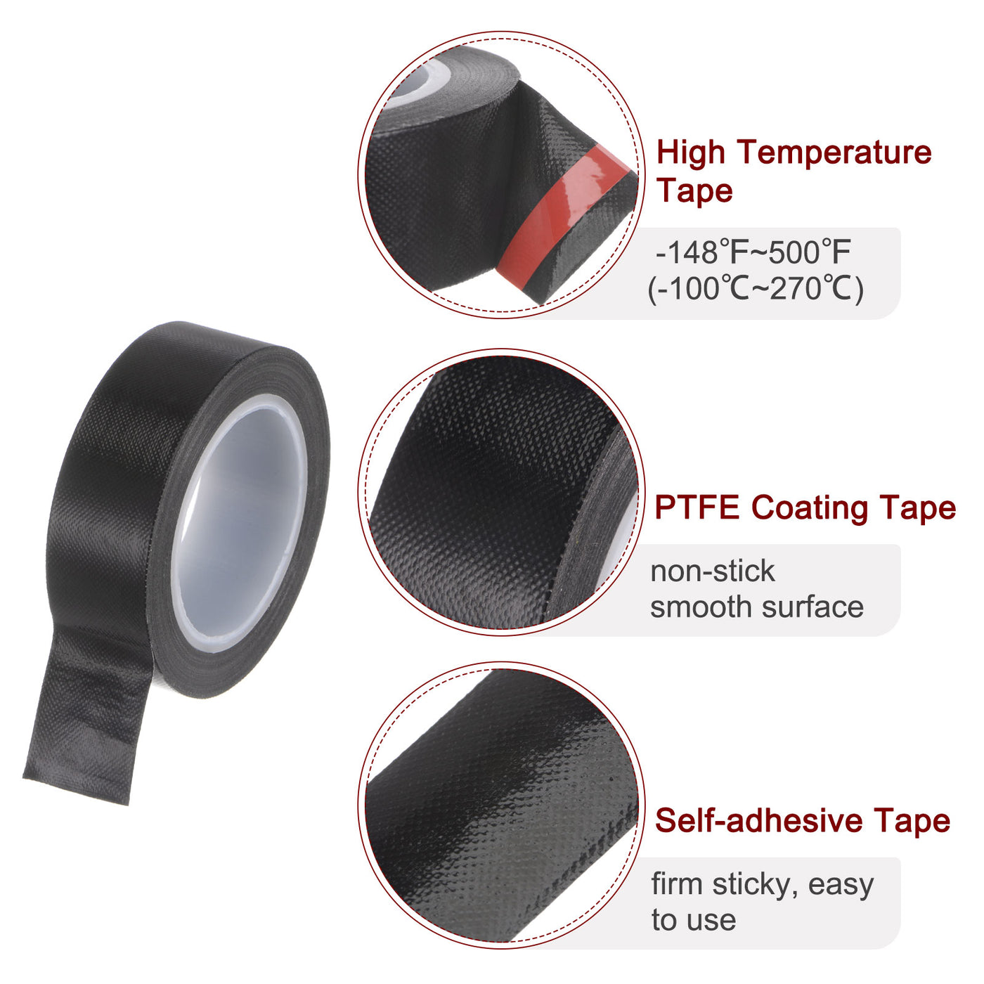 Harfington Fabric PTFE Tape 0.75"x33ft PTFE Adhesive Tape 0.13mm Thickness Black