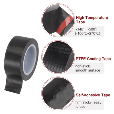 Harfington Fabric PTFE Tape 1"x33ft PTFE Adhesive Tape 0.13mm Thickness Black