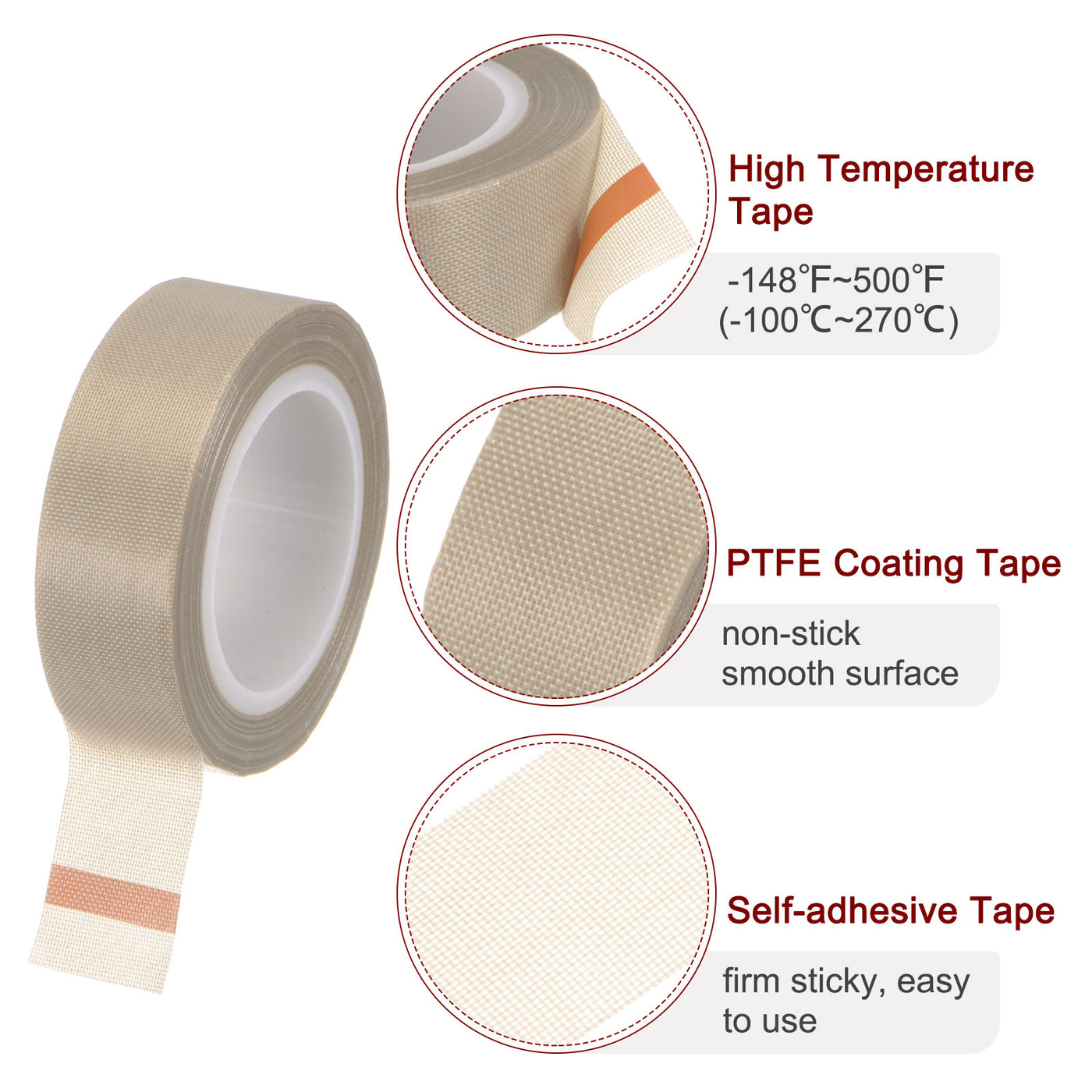 Harfington Fabric PTFE Tape 0.75"x33ft PTFE Adhesive Tape 0.13mm Thickness Light Brown
