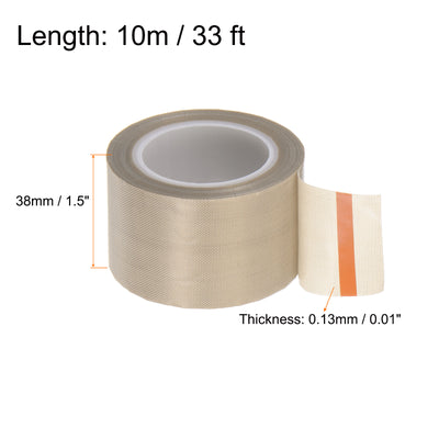 Harfington Fabric PTFE Tape 1.5"x33ft PTFE Adhesive Tape 0.13mm Thickness Light Brown