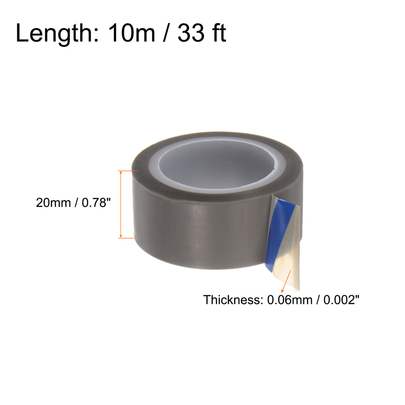 Harfington PTFE Film Tape 0.8"x33ft Tape 0.06mm Thickness Single Side Adhesive Gray