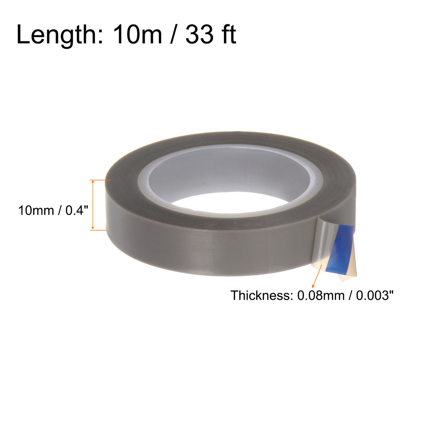 Harfington PTFE Film Tape 0.4"x33ft Tape 0.08mm Thickness Single Side Adhesive Gray