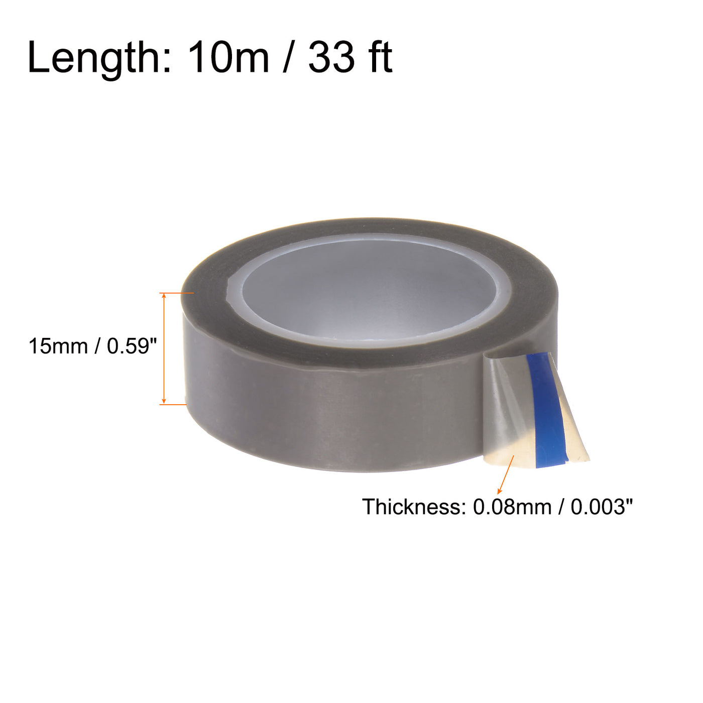 Harfington PTFE Film Tape 0.6"x33ft Tape 0.08mm Thickness Single Side Adhesive Gray