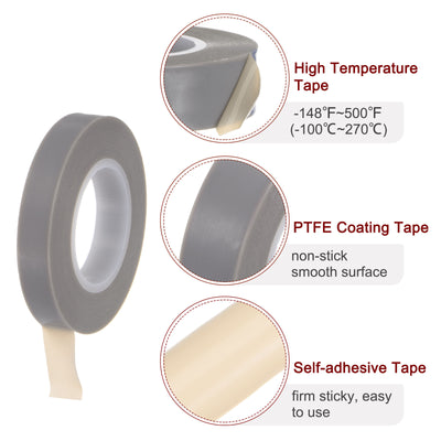 Harfington PTFE Film Tape 0.4"x33ft Tape 0.18mm Thickness Single Side Adhesive Gray