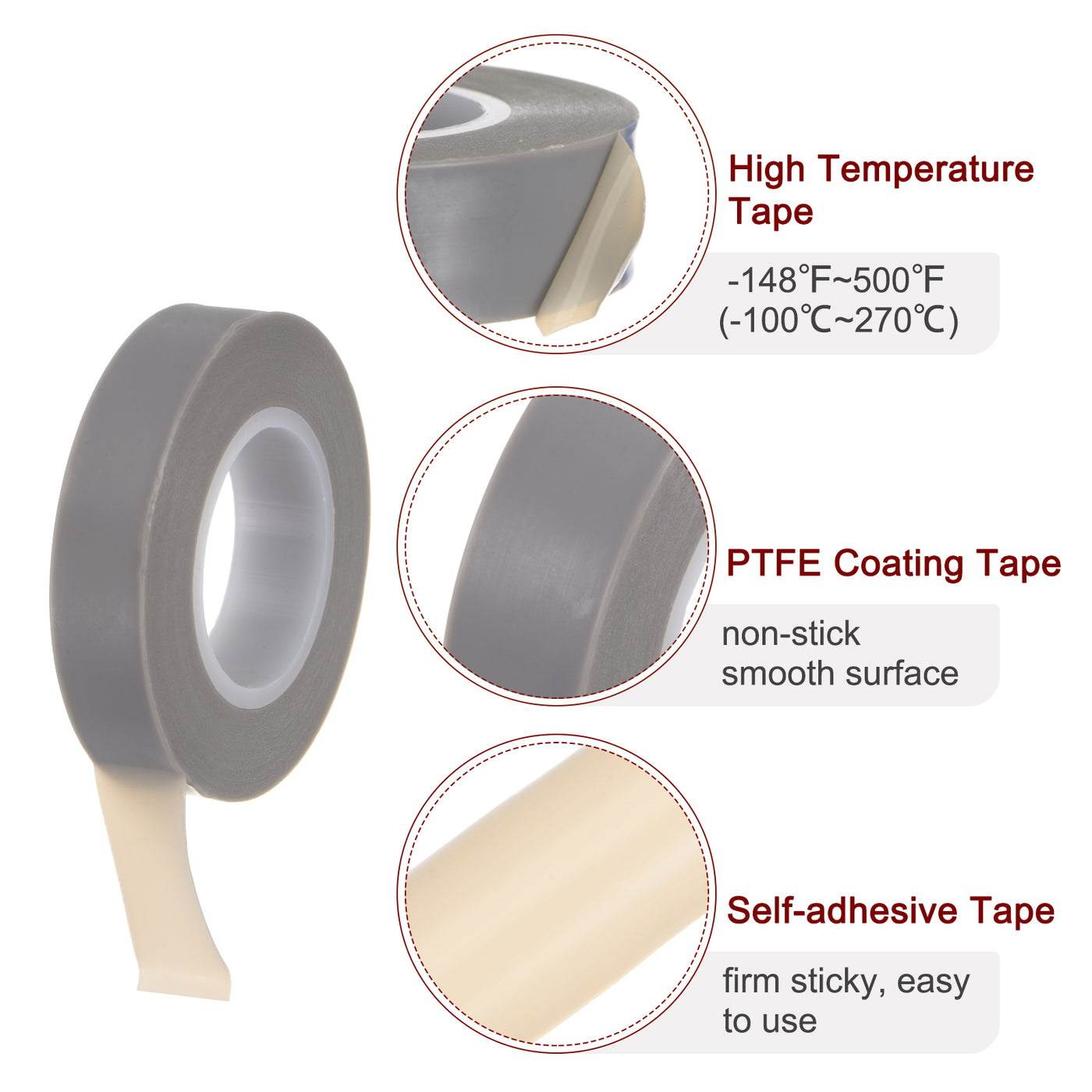 Harfington PTFE Film Tape 0.5"x33ft Tape 0.18mm Thickness Single Side Adhesive Gray