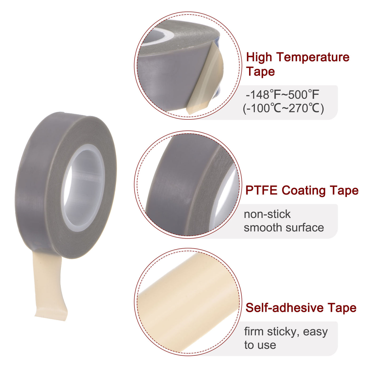Harfington PTFE Film Tape 0.6"x33ft Tape 0.18mm Thickness Single Side Adhesive Gray
