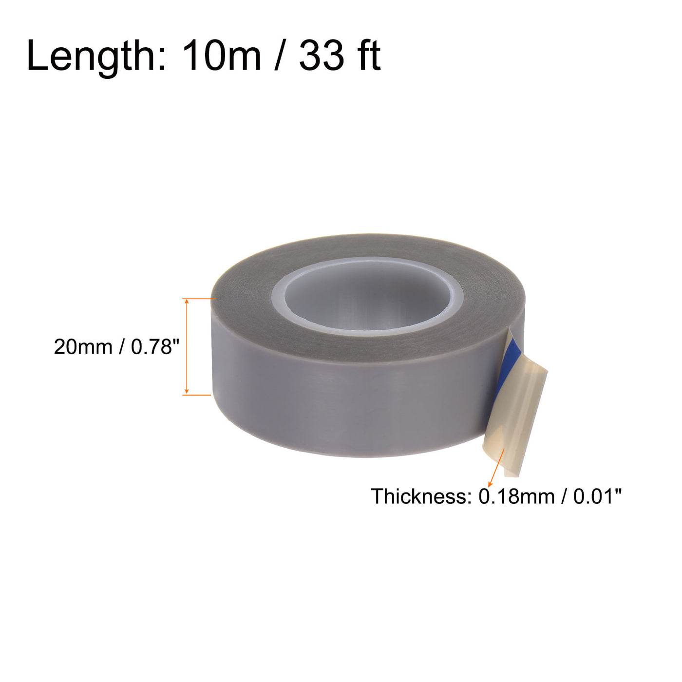 Harfington PTFE Film Tape 0.8"x33ft Tape 0.18mm Thickness Single Side Adhesive Gray
