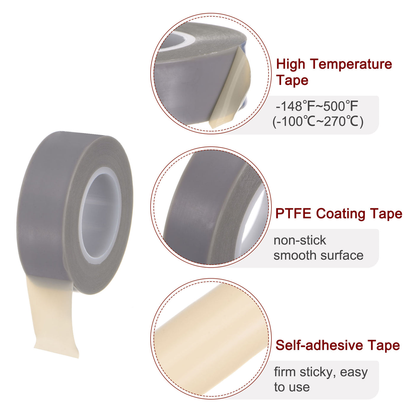 Harfington PTFE Film Tape 0.8"x33ft Tape 0.18mm Thickness Single Side Adhesive Gray