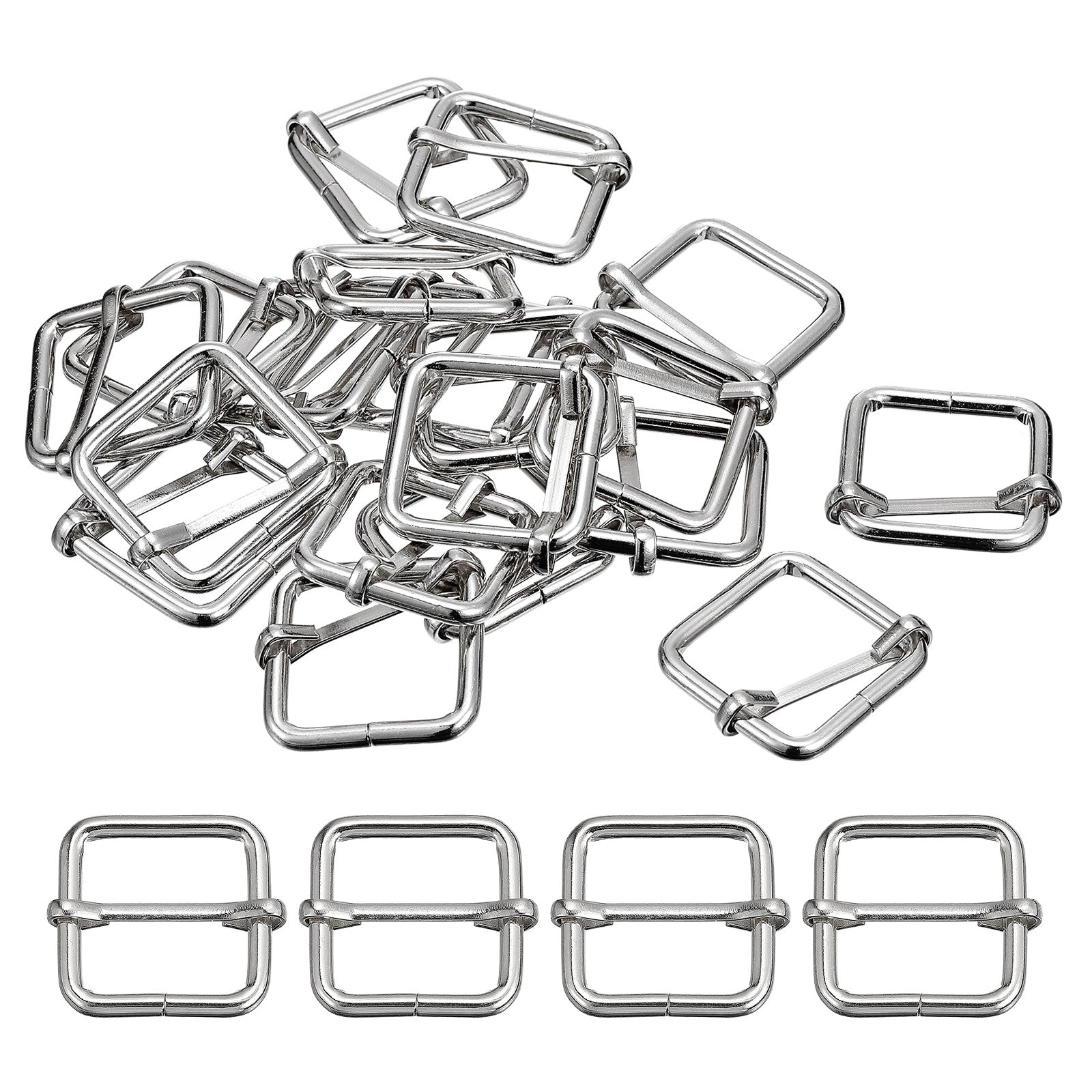Lot 30 Boucles Coulissantes Métal Rectangulaires 38x16 Mm - Ajusteurs Sangle Ceinture Sac - Argenté