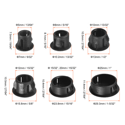 Harfington Uxcell 220Pcs 0.2"/0.32"/0.4"/0.47"/0.79"/0.98" 6 Sizes Plastic Hole Plugs Panel Flush Type Knockout Locking Plugs, Black