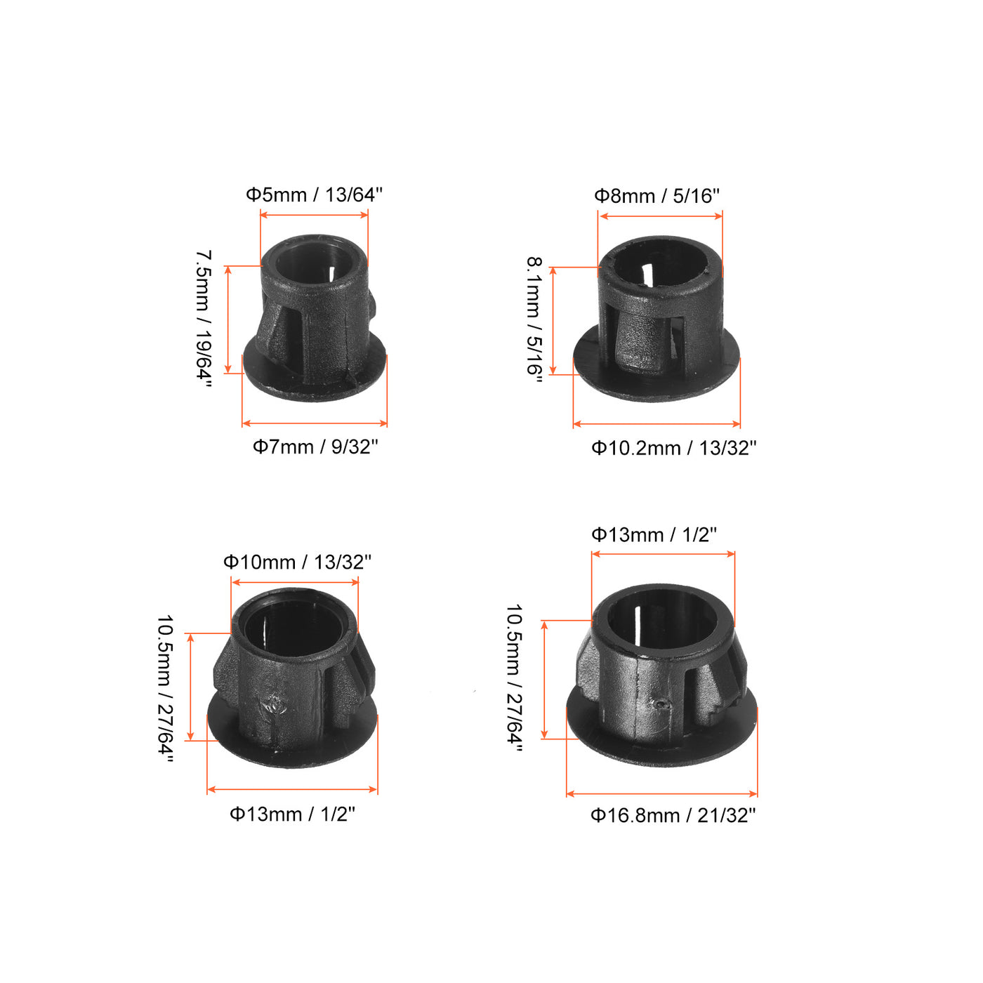 uxcell Uxcell 100Pcs 0.2"/0.32"/0.4"/0.51" 4 Sizes Plastic Hole Plugs Panel Flush Type Knockout Locking Plugs, Black