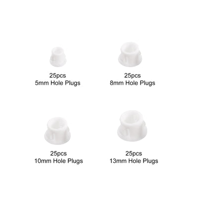 Harfington Uxcell 100Pcs 0.2"/0.32"/0.4"/0.51" 4 Sizes Plastic Hole Plugs Panel Flush Type Knockout Locking Plugs, White