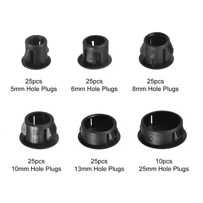 Harfington Uxcell 135Pcs 0.2"/0.24"/0.32"/0.4"/0.51"/0.98" 6 Sizes Plastic Hole Plugs Panel Flush Type Knockout Locking Plugs, Black
