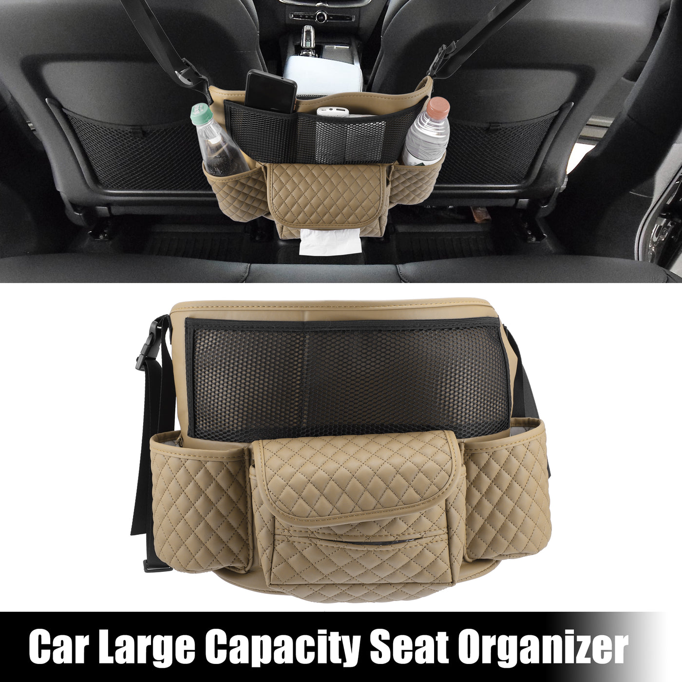 X AUTOHAUX Car Large Capacity Seat Organizer Backseat Multi Pockets Purse Storage Universal Fit for Car Truck SUV 40x26x22cm