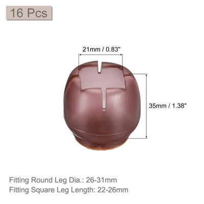 Harfington Uxcell Chair Leg Floor Protectors, 16Pcs 21mm(0.83") Silicone & Felt Chair Leg Cover Caps for Hardwood Floors (Wine Red)