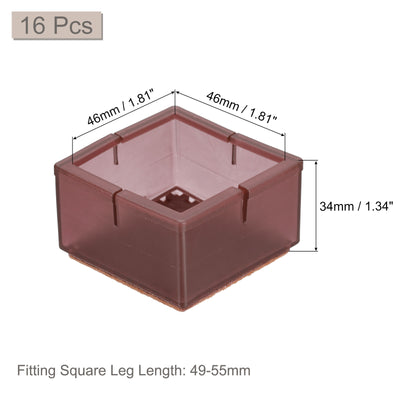 Harfington Uxcell Chair Leg Floor Protectors, 16Pcs 46mm(1.81") Square Silicone & Felt Chair Leg Cover Caps for Hardwood Floors (Wine Red)