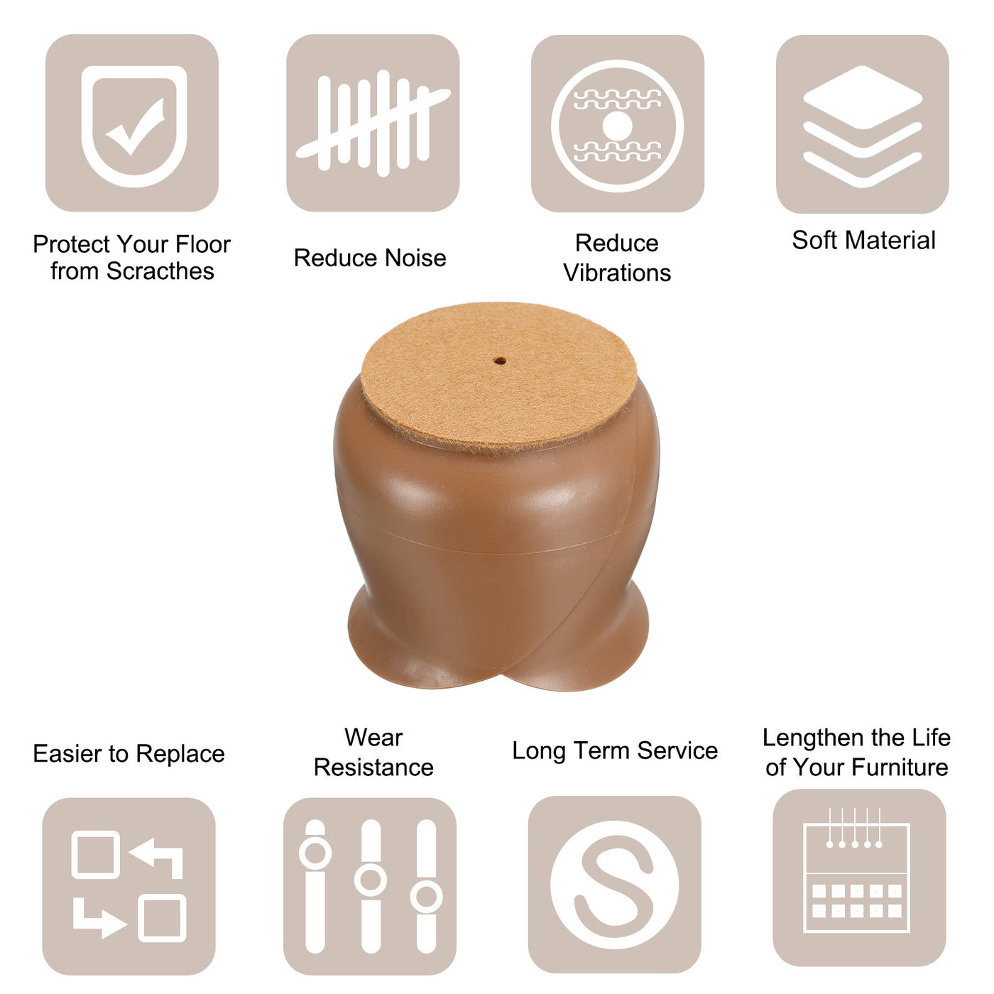 uxcell Uxcell Chair Leg Floor Protectors, 16Pcs 39mm(1.54") Silicone & Felt Chair Leg Cover Caps for Hardwood Floors (Coffee)