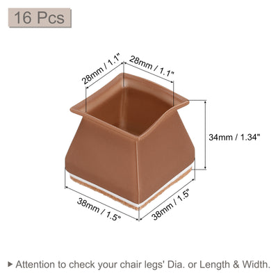Harfington Uxcell Chair Leg Floor Protectors, 16Pcs 28mm(1.1") Square Silicone & Felt Chair Leg Cover Caps for Hardwood Floors (Coffee)