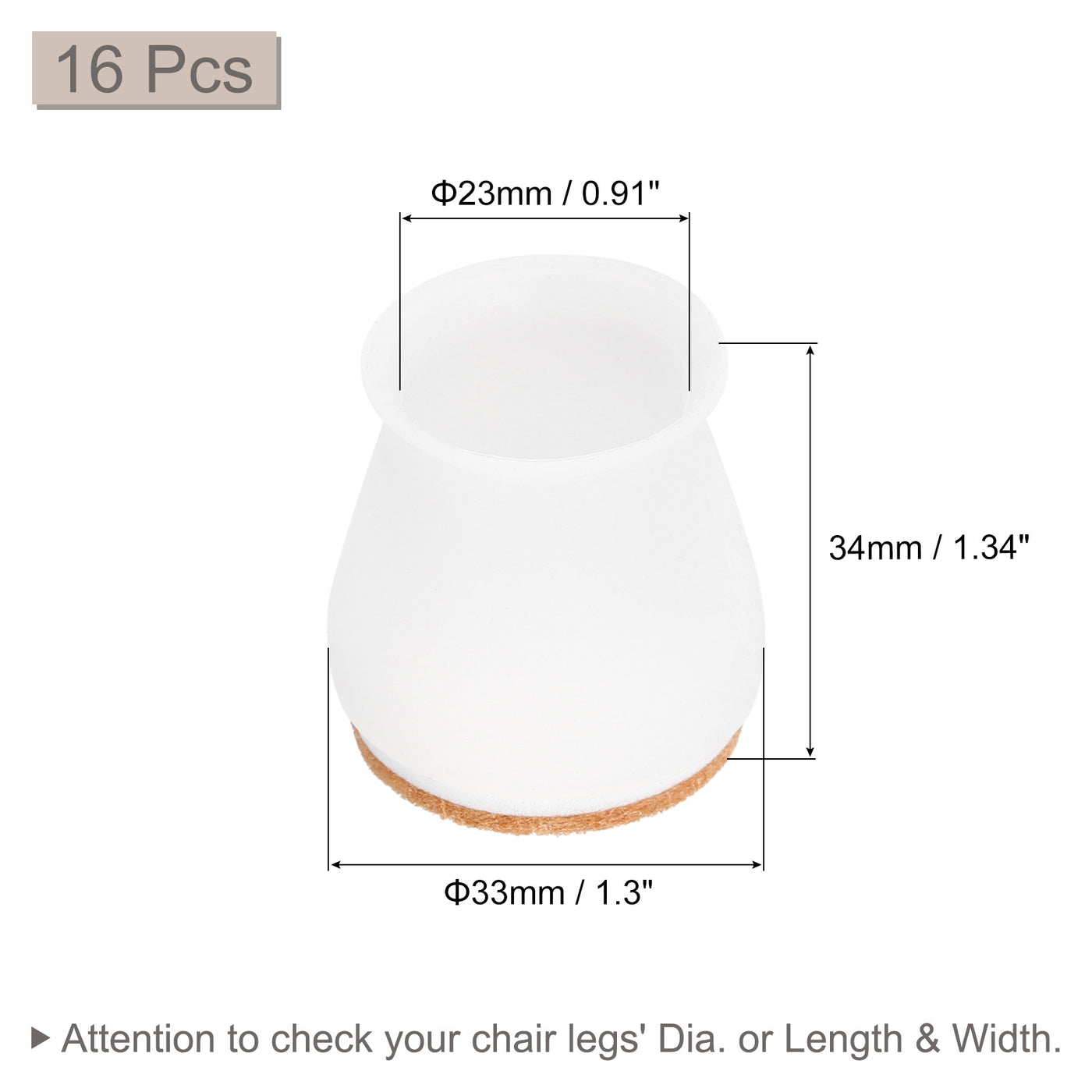 uxcell Uxcell Chair Leg Floor Protectors, 16Pcs 23mm(0.91") Silicone & Felt Chair Leg Cover Caps for Hardwood Floors (White)