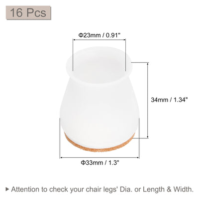 Harfington Uxcell Chair Leg Floor Protectors, 16Pcs 23mm(0.91") Silicone & Felt Chair Leg Cover Caps for Hardwood Floors (White)