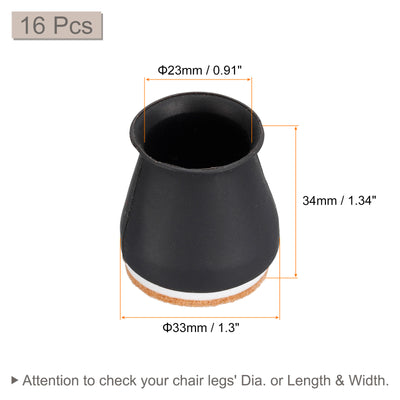 Harfington Uxcell Chair Leg Floor Protectors, 16Pcs 23mm(0.91") Silicone & Felt Chair Leg Cover Caps for Hardwood Floors (Black)