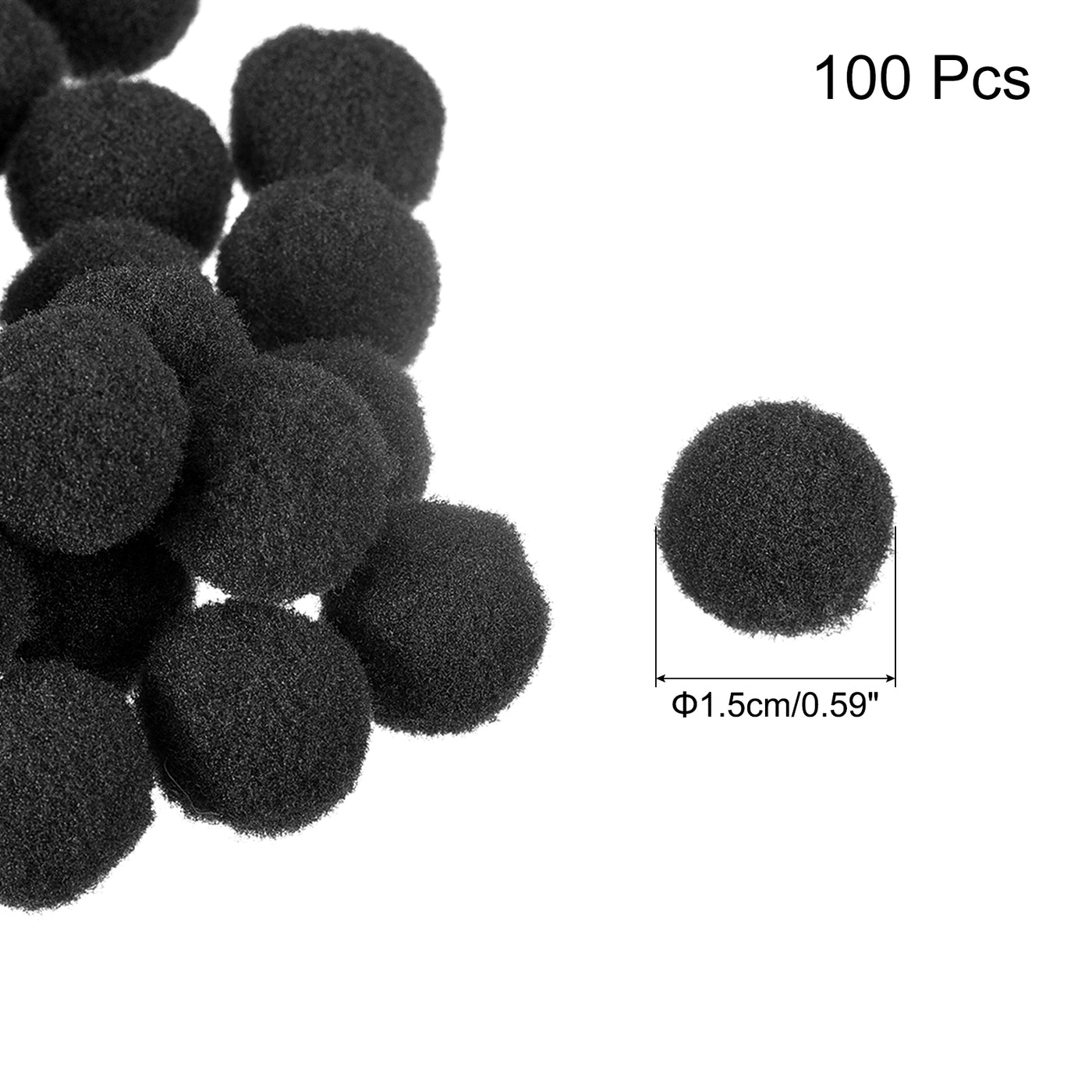 Harfington Pom Felt Balls Fabric 1.5cm 15mm Black for Crafts Project DIY 100 Pcs