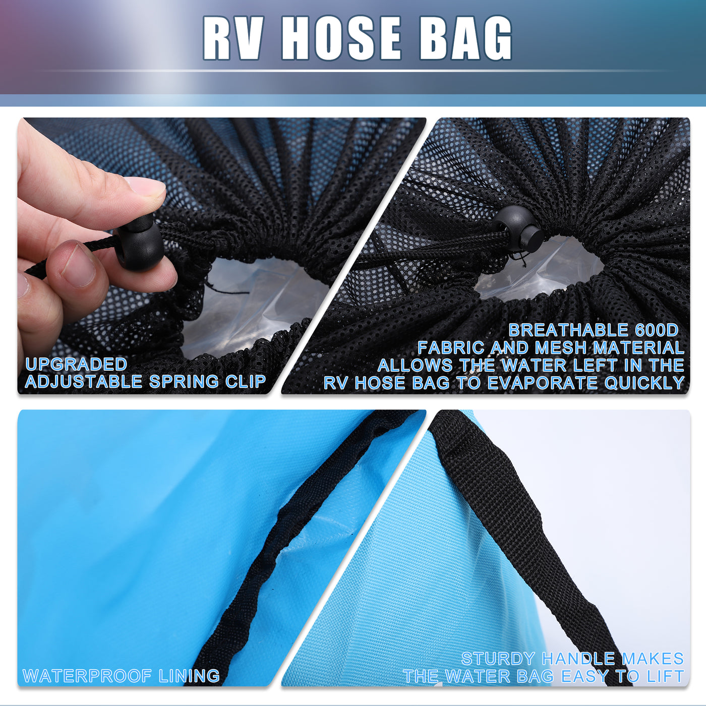 A ABSOPRO RV Sewer Hose Storage Bags Waterproof RV Hose Storage Bags RV Accessories Bag Camper Utility Bag Yellow Blue Black (Set of 3)