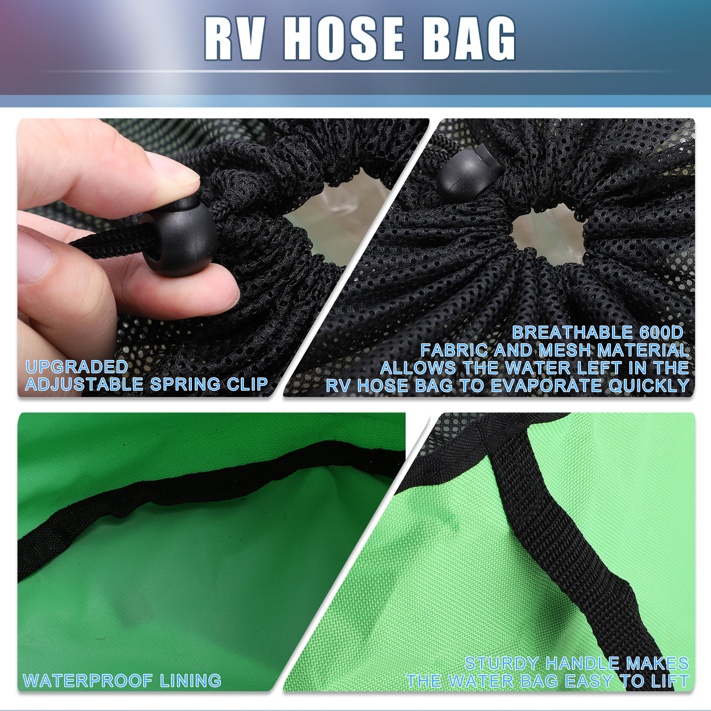 A ABSOPRO RV Sewer Hose Storage Bags Waterproof RV Hose Storage Bags RV Accessories Bag Camper Utility Bag Yellow Blue Black Green (Set of 4)