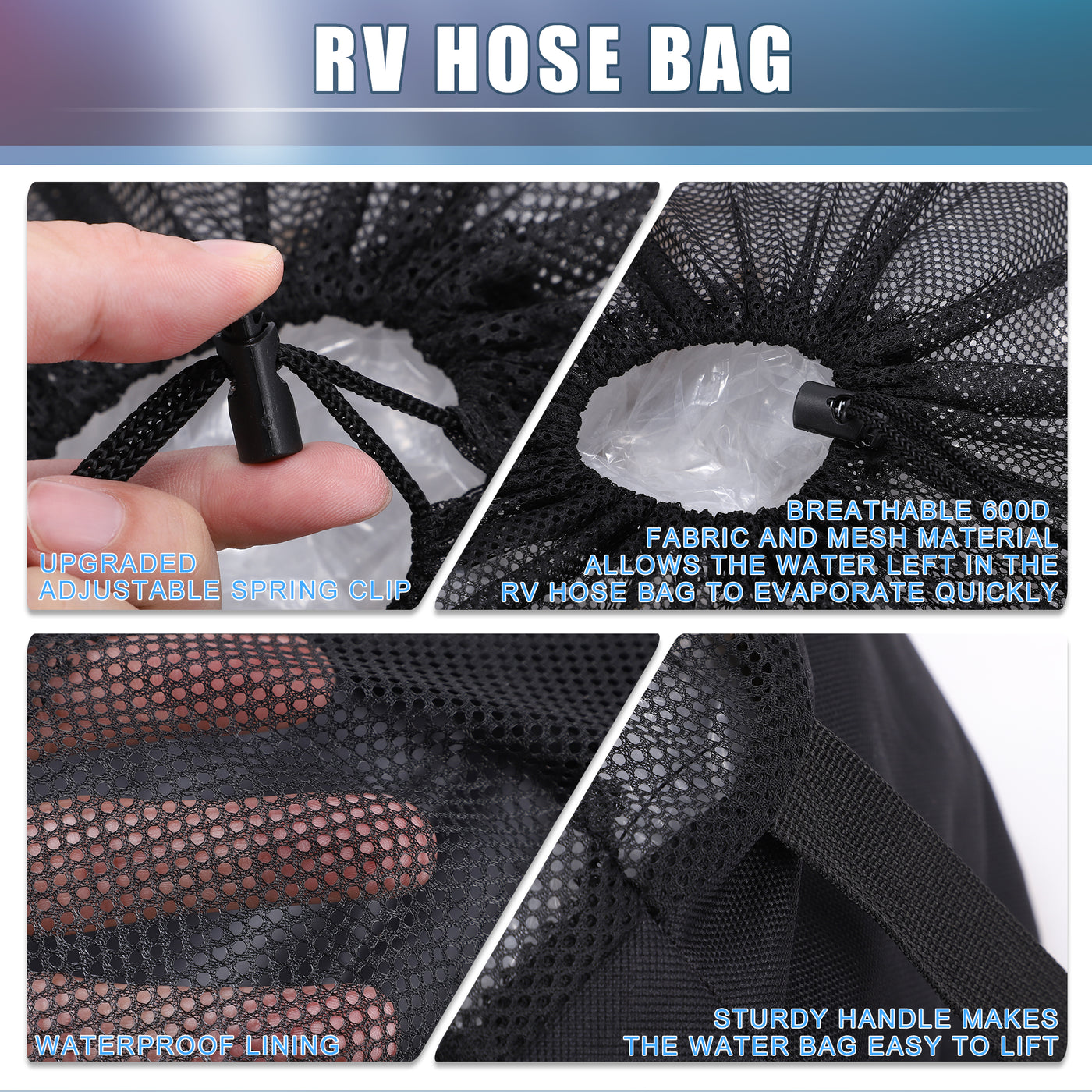 A ABSOPRO RV Sewer Hose Storage Bags Waterproof RV Hose Storage Bags RV Accessories Bag Camper Utility Bag Black (Set of 3)