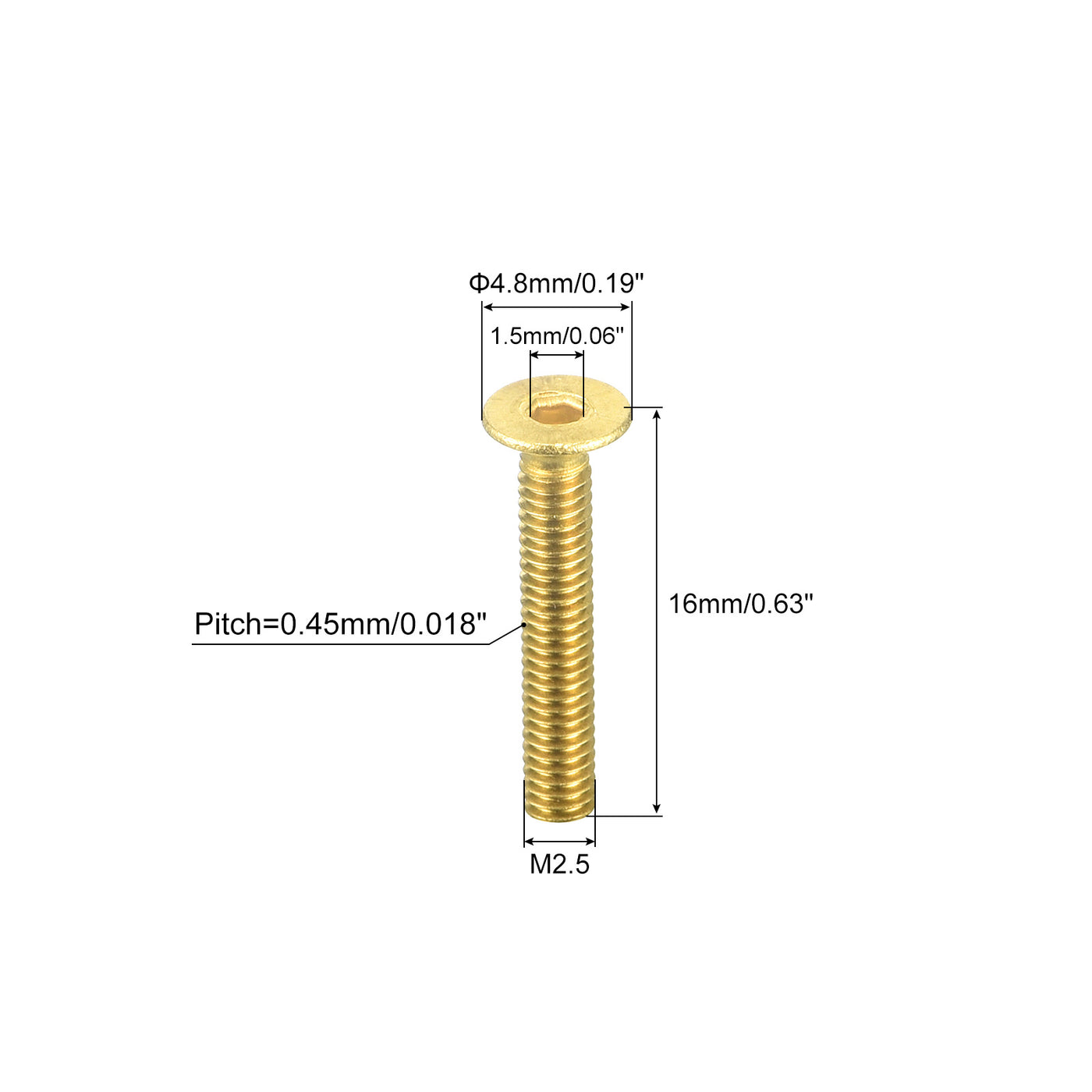 uxcell Uxcell Flat Head Socket Cap Screws, M2.5-0.45x16mm Brass Inner Hex Drive Fasteners Bolts 12Pcs