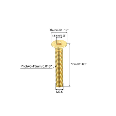 Harfington Uxcell Flat Head Socket Cap Screws, M2.5-0.45x16mm Brass Inner Hex Drive Fasteners Bolts 12Pcs